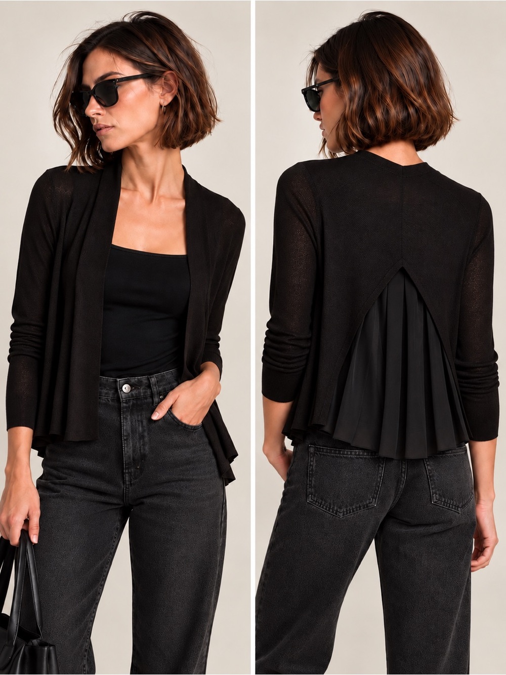 Simply Vera Vera Wang Black Sheer Pleated Back Cardigan XS